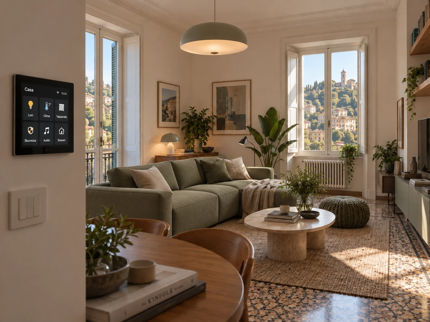 Living contemporaneo con touchscreen domotico