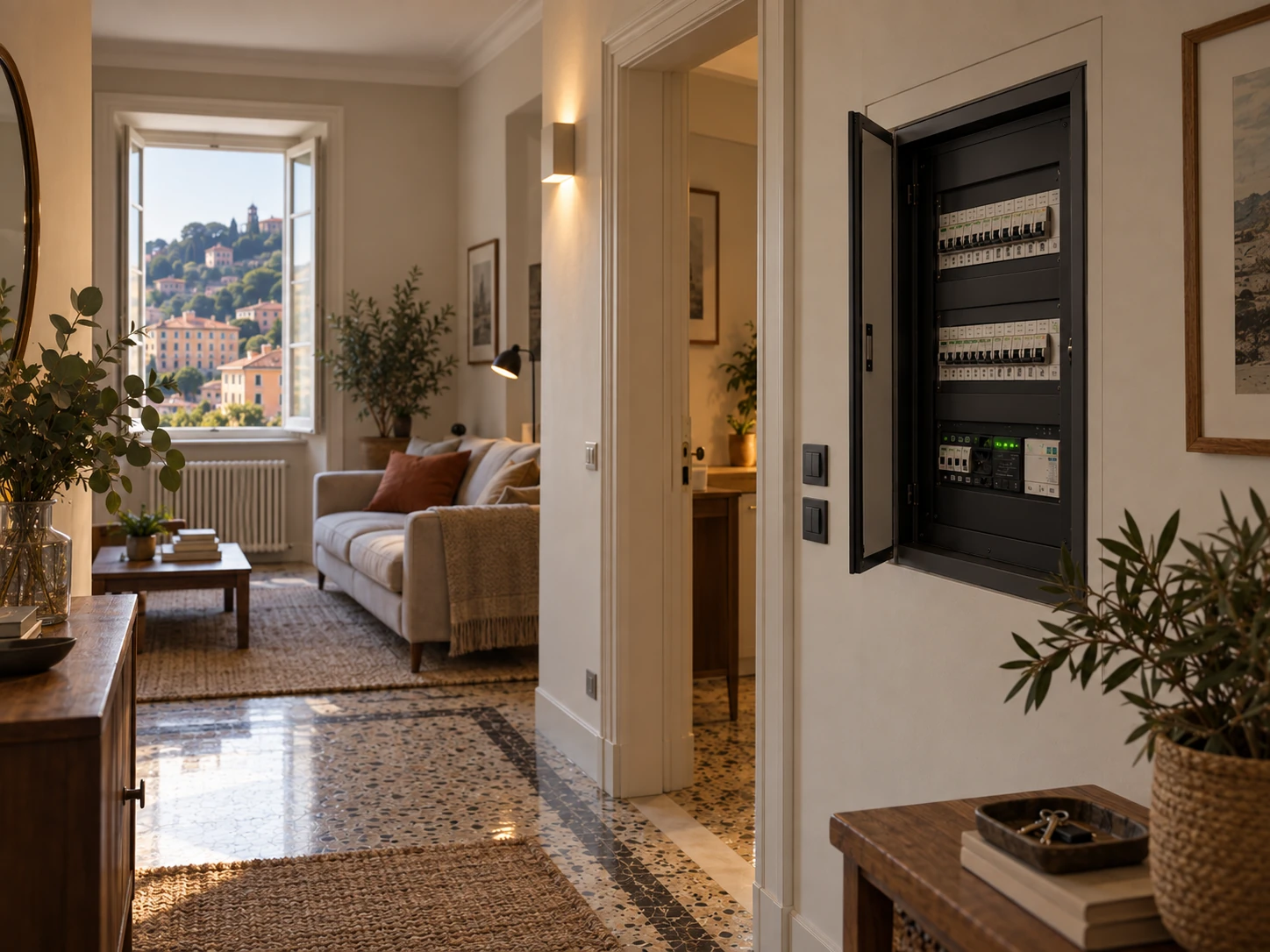 Interno residenziale con quadro elettrico